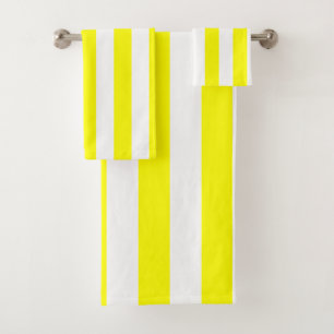 Sunshine Yellow and White Striped Print Bath Towel Set