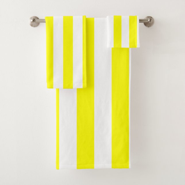 Sunshine Yellow and White Striped Print Bath Towel Set (Insitu)