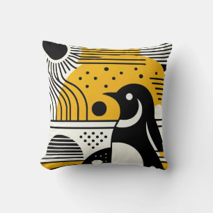 Sunshine Yellow Black Bauhaus Penguin With Retro Cushion
