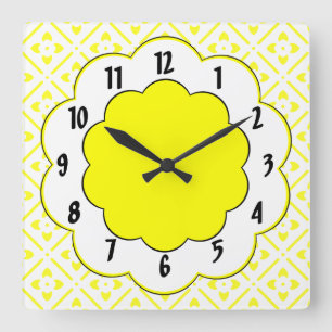 Sunshine Yellow Black Trim Flower Pattern Square Wall Clock