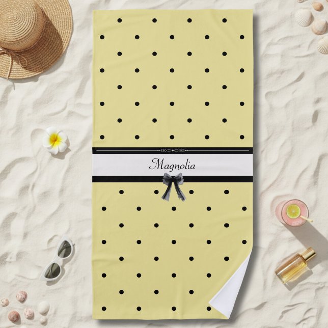 Sunshine Yellow Chic Summer Vacation Beach Towel (Sunny vibes only! Bright yellow & polka dots to make your beach spot easy to find.)