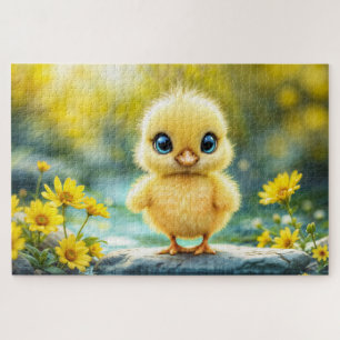 Sunshine yellow fluffy chicken blue - eyed bird jigsaw puzzle