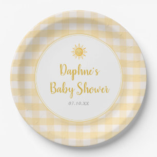 Sunshine Yellow Gingham Baby Shower Paper Plates