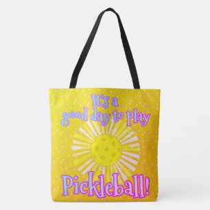 Sunshine Yellow Good Day To Play Pickleball Tote Bag