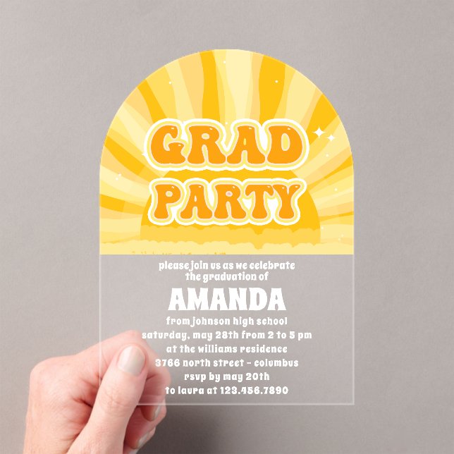 Sunshine Yellow Graduation Party Acrylic Invitations (Insitu (Handheld))
