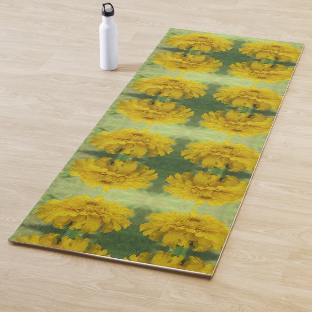 Sunshine Yellow Marigold Floral Yoga Mat  (In Situ)