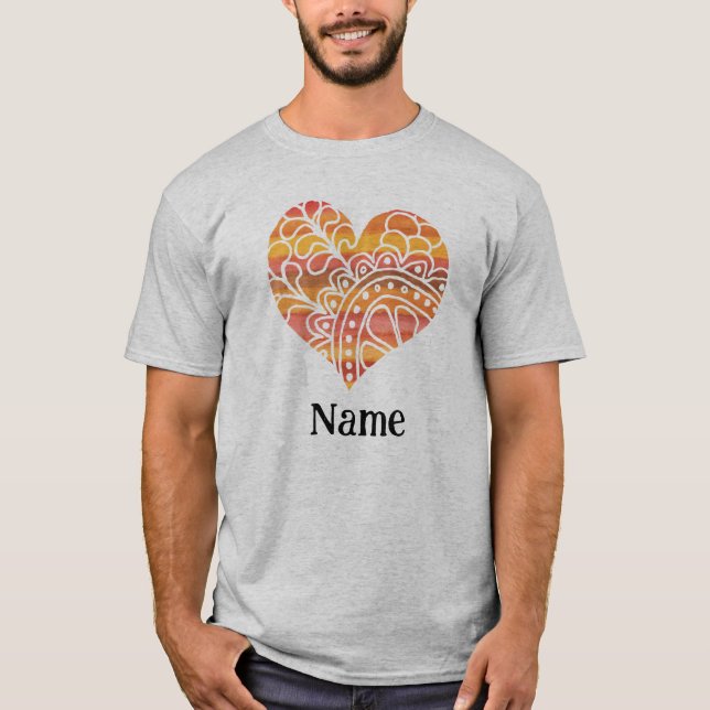 Sunshine Yellow Orange Mandala Heart Customised T-Shirt (Front)