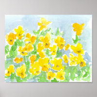 Sunshine Yellow Pansy Flowers Watercolor Painting