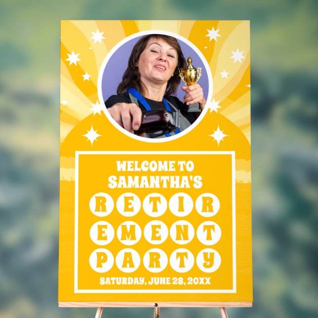 Sunshine Yellow Photo Retirement Party Welcome  Acrylic Sign (Neutral)