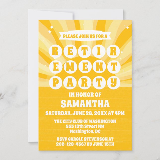 Sunshine Yellow Retirement Party Invitation (Front)