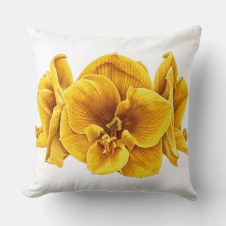 Sunshine Yellow Retro Amaryllis Throw Pillow
