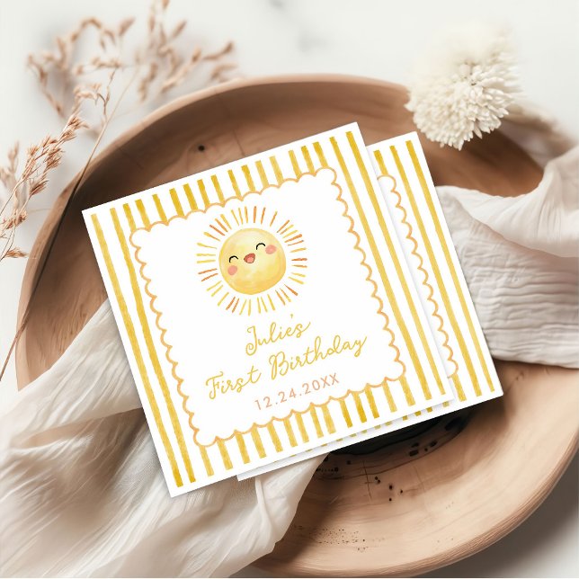 Sunshine Yellow Stripes Birthday Napkin (Creator Uploaded)