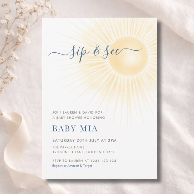 Sunshine Yellow Stripes Gender Neutral Sip & See Invitation (Creator Uploaded)