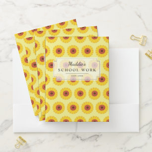 Sunshine Yellow Sunflower Pattern School Pocket Folder