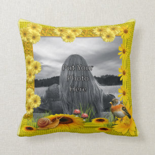 Sunshine Yellow Sunflower Photo Frame Cushion