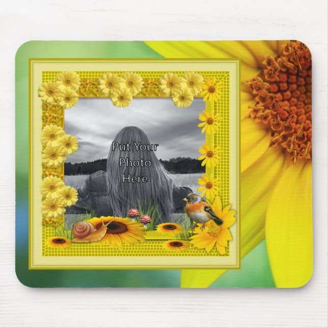 Sunshine Yellow Sunflower Photo Frame Mouse Pad (Front)