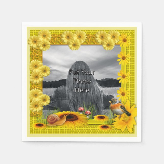 Sunshine Yellow Sunflower Photo Frame Napkin (Front)