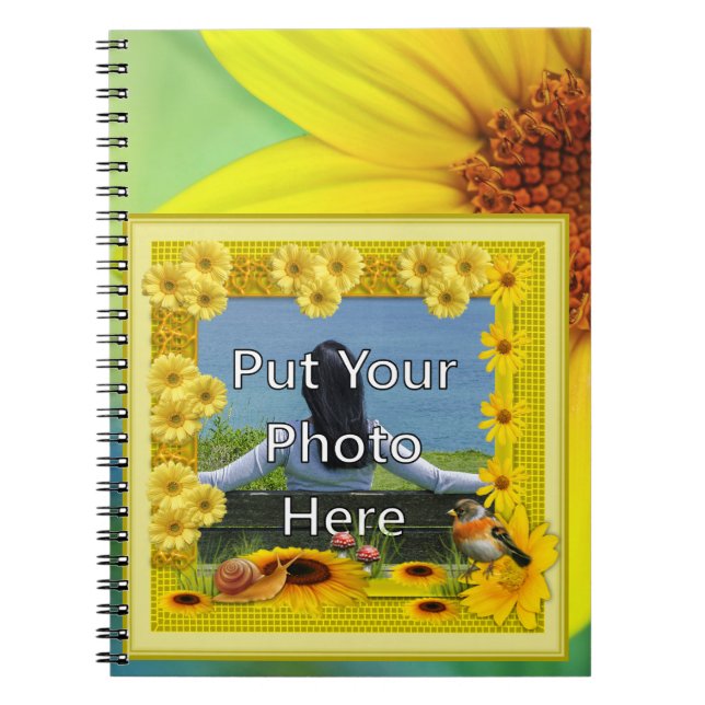 Sunshine Yellow Sunflower Photo Frame Notebook (Front)