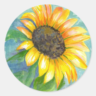 Sunshine Yellow Sunflower Watercolor Painting Classic Round Sticker