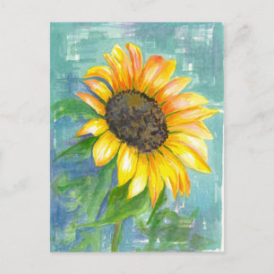 Sunshine Yellow Sunflower Watercolor Painting Postcard