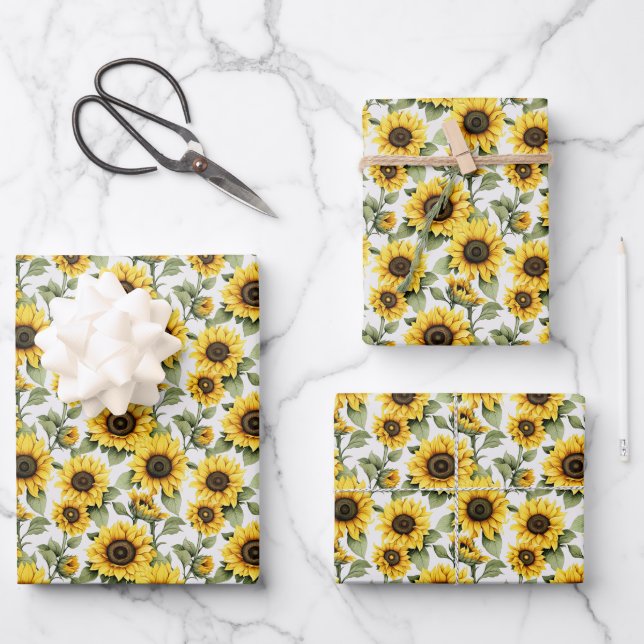 Sunshine Yellow Sunflowers Wrapping Paper Sheet (Front)