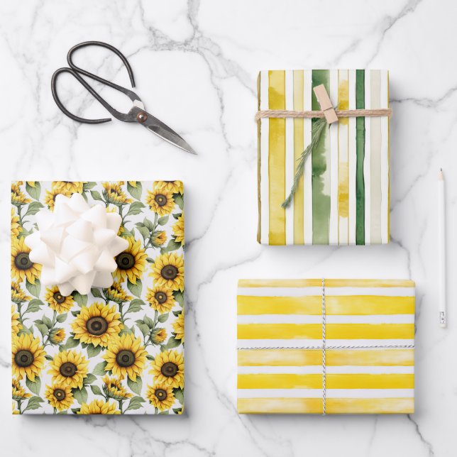 Sunshine Yellow Sunflowers Wrapping Paper Sheet (Front)