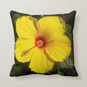 Sunshine Yellow Tropical Hibiscus Flower Cushion