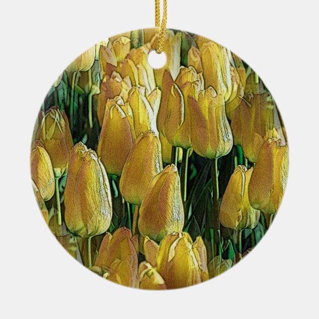 Sunshine Yellow Tulips Ceramic Ornament (Front)