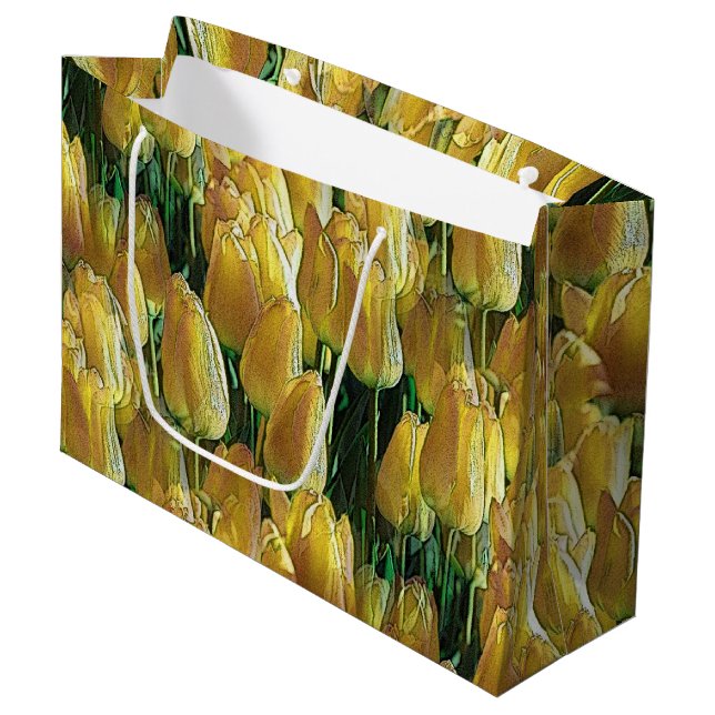 Sunshine Yellow Tulips Large Gift Bag (Front Angled)