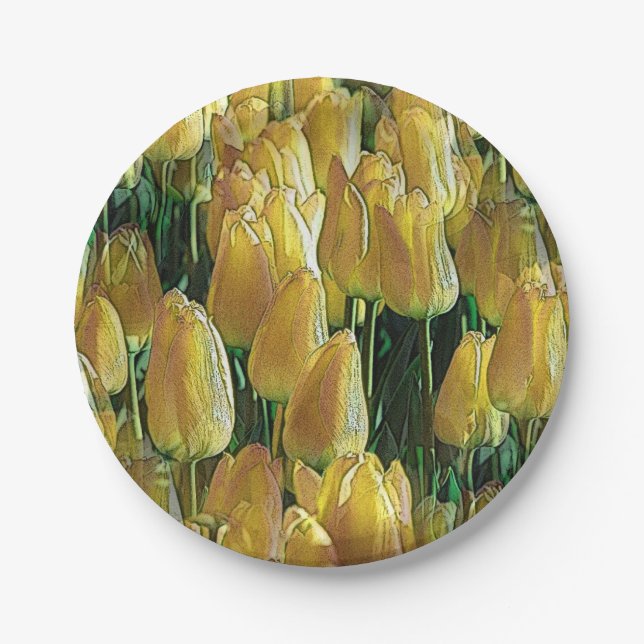 Sunshine Yellow Tulips Paper Plate (Front)
