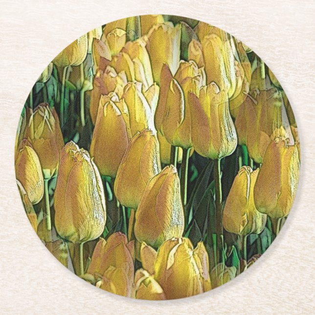 Sunshine Yellow Tulips Round Paper Coaster (Front)
