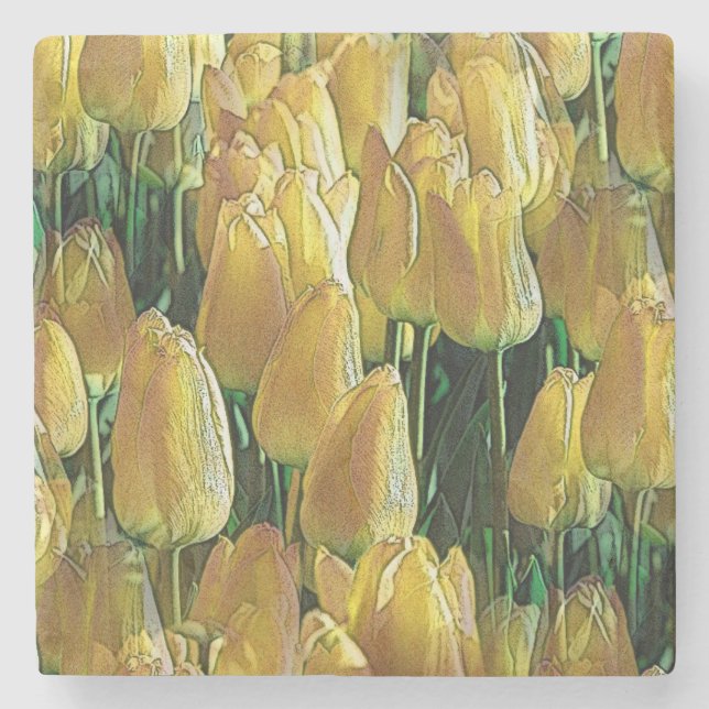 Sunshine Yellow Tulips Stone Coaster (Front)