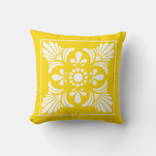 Sunshine Yellow White Fleur De Lis Decorative Cushion