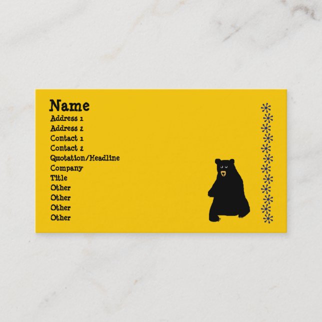 sunstencil, blackbear, Name, Address 1, Address... Business Card (Front)