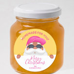 Suntan Santa Christmas Homemade Holiday Baking Classic Round Sticker<br><div class="desc">Create stickers to label your Christmas holiday homemade goods,  cookies,  candy,  treats,  party favours and more featuring a suntanned Santa in a hot pink baseball cap and your message in chic lettering.</div>