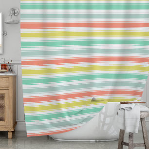 Sunwashed Neon Summer Cabana Stripe Shower Curtain