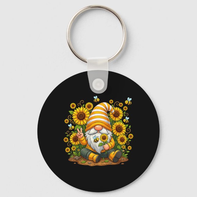 Suower Gnome with Bee Funny Hipe Gnome for Flower Key Ring (Front)