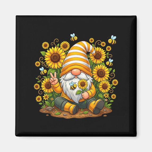 Suower Gnome with Bee Funny Hipe Gnome for Flower Magnet (Front)