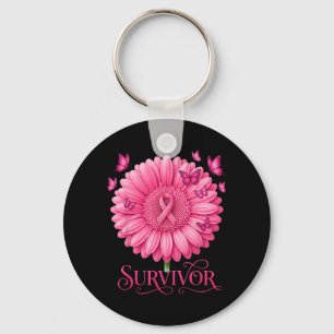 Suower Pink Ribbon Breast Cancer Survivor Key Ring