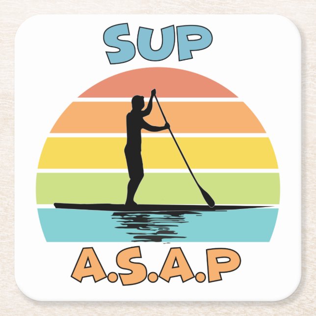 SUP ASAP Stand Up Paddling Square Paper Coaster (Front)