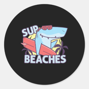 Sup Beaches Retro Surfing Shark Sea Animals Summer Classic Round Sticker