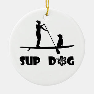 SUP Dog Sitting Ceramic Ornament