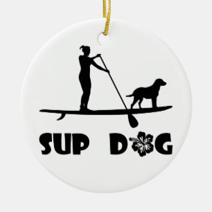 SUP Dog Standing Ceramic Tree Decoration