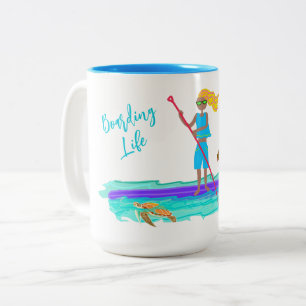 SUP Illustrated Paddleboarding With Dog Two-Tone Coffee Mug