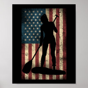 SUP Paddleboard Girl American Flag Usa Patriotic Poster