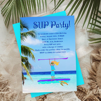 SUP Party Girls Birthday Tropical Paddling Invitation