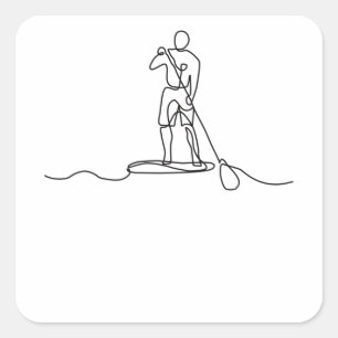 SUP Stand Up Paddel One Line Art Square Sticker