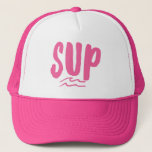 SUP Stand Up Paddle Board Wave Pink Trucker Hat<br><div class="desc">Trucker printed with "SUP" pink and white wave design for anyone who loves to stand up paddle board.</div>