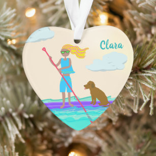 SUP Stand Up Paddleboarding Girl Dog Photo Ornament
