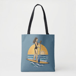 SUP Sunset Paddle Blue Paddleboard Graphic Beach Tote Bag